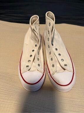 Converse White Canvas High Top Sneakers with Red Accent